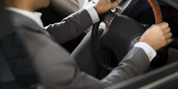 Businessman Drive Car Hands Steering Wheel